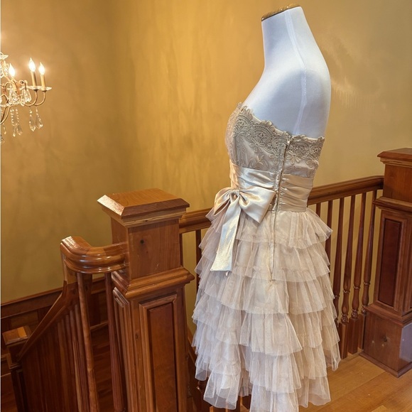 Champagne Gold Dress w/Bow and Tulle Fairiycore Ethereal Romantic Sweet - Picture 4 of 16